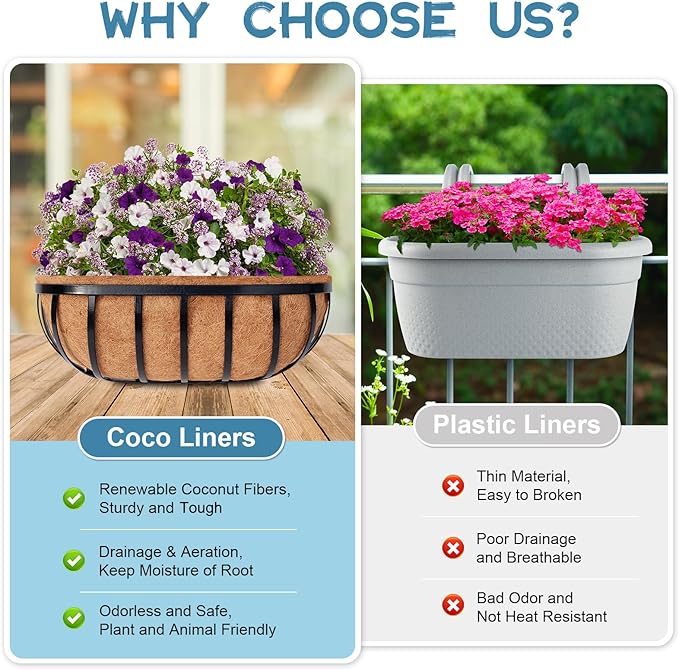 Riare 2 Pack 48 Inch Trough Coco Coir Liners for Planters, Pre-Formed Coconut Coir Replacement Liner Natural Coco Fiber Window Box Liners for Wall Planter, Window Basket Deck Railing Planter