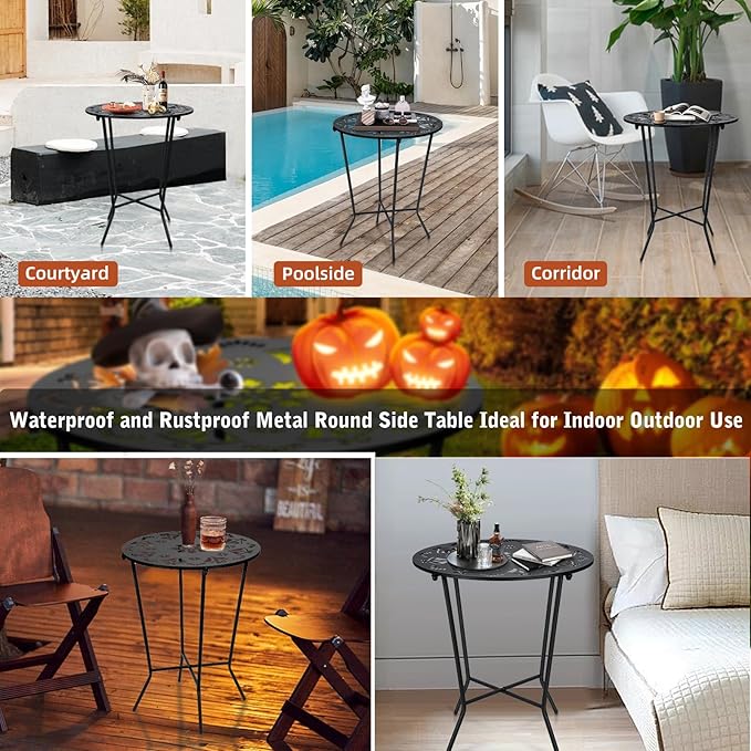 25" Height Side Table, 18inch Round Metal Outdoor Patio Bistro Table, Weather Resistant Accent Side Table Drink Table for Backyard, Livingroom, Yard Balcony