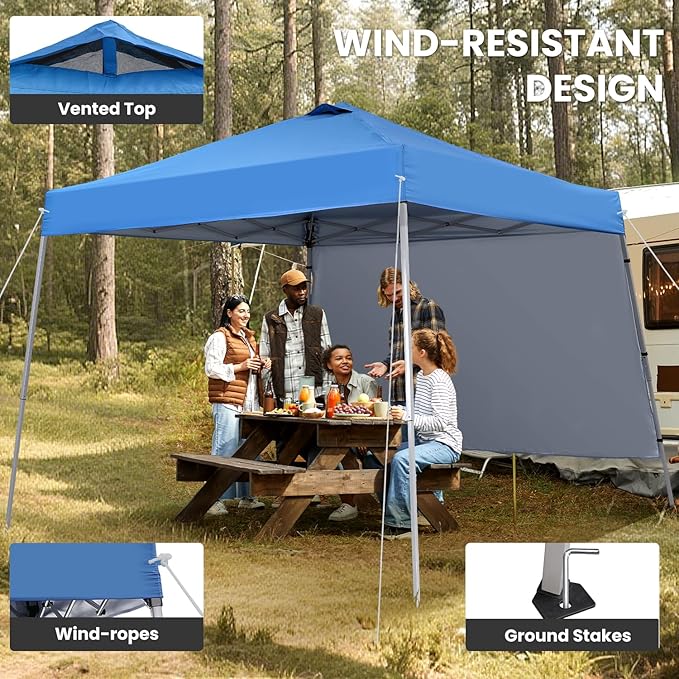 10X10 Pop Up Canopy, Slant Legs Instant Outdoor Canopy Tent with 1 Sidewall, Portable Patio Garden Deck Gazebo Shelter - 10x10 Base 8x8 Top