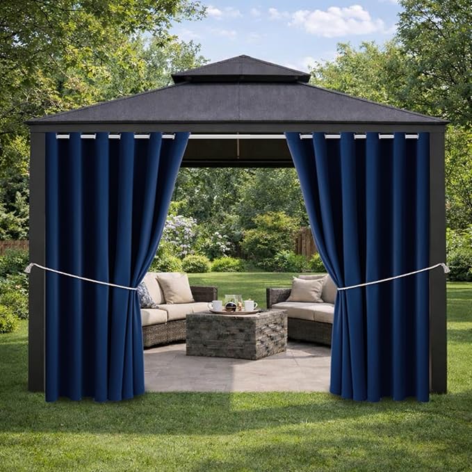 Outdoor Indoor Curtains W84 x L108 for Patio - Weather-resistant Window Panels Privacy Protect Grommet Top Thermal Insulated Home Curtain for Porch Pergola Lawn Garden Hot Tub Area (2 Panels)