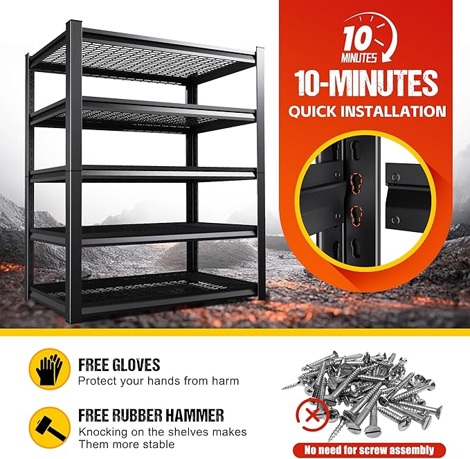71.2" H Garage Shelving Heavy Duty Storage Shelves, Adjustable Metal Shelving Unit, Utility Garage Organizer Shelf for Basement, Pantry, Warehouse, Supermarket, 35.4" Wx15.7 Dx71.2 H,Black