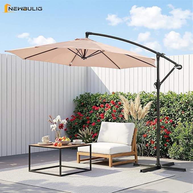 NEWBULIG 10FT Patio Umbrella, Offset Cantilever Outdoor Patio Table Umbrella, UV Protection, Fade Resistant Fabric, Easy Tilt Adjustment for Pool, Deck, Garden, Backyard