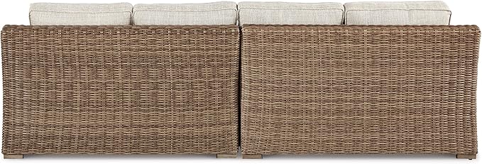 Signature Design by Ashley Beachcroft Outdoor Left & Right Arm Facing Wicker Patio Loveseats, Nuvella Weather Resistant Fabric, Brown & Beige
