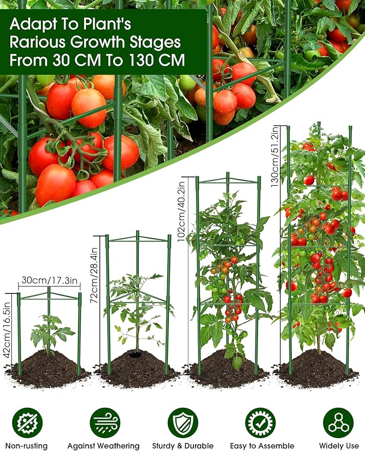 Tomato Cage for Garden,6 Pack Tomato Trellis for Raised Garden Bed Height Adjustable Up to 51.2inch Tomato Plant Support Stakes for Climbing Plants Vegetables Fruits Flowers（Extra Bold）