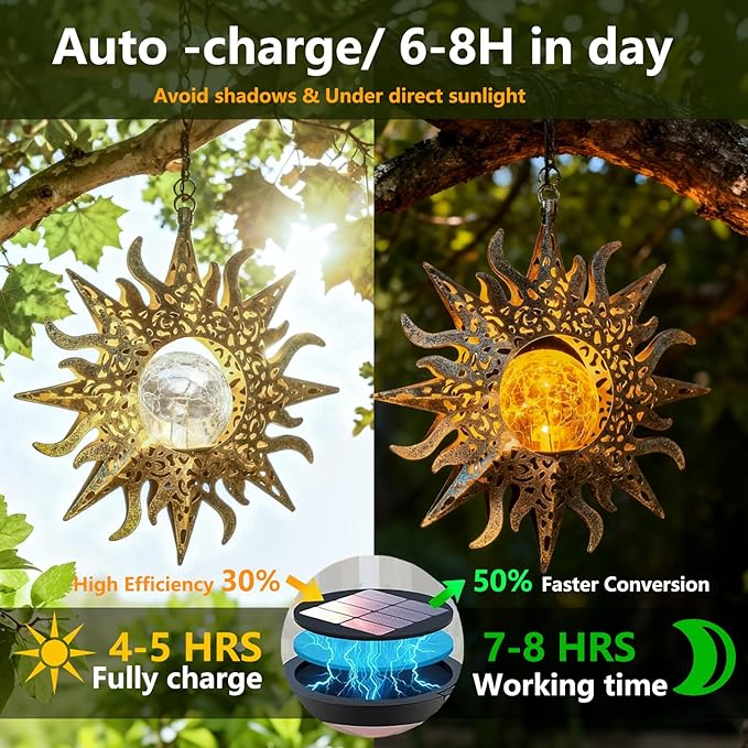 Solar Lights Outdoor Garden Decor Hanging Lanterns Decoration Metal Sunflower Gifts Waterproof for Yard Clearance Front Porch Lawn Driveway Patio Backyard Pathway Gardening Gift