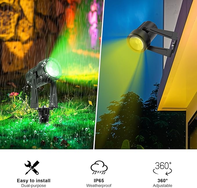 Banord RGBW Color Changing Outdoor Landscape Lighting, 8 Pack Low Voltage LED Outdoor Spotlight with Remote, IP65 Waterproof for Yard, Garden, Lawn