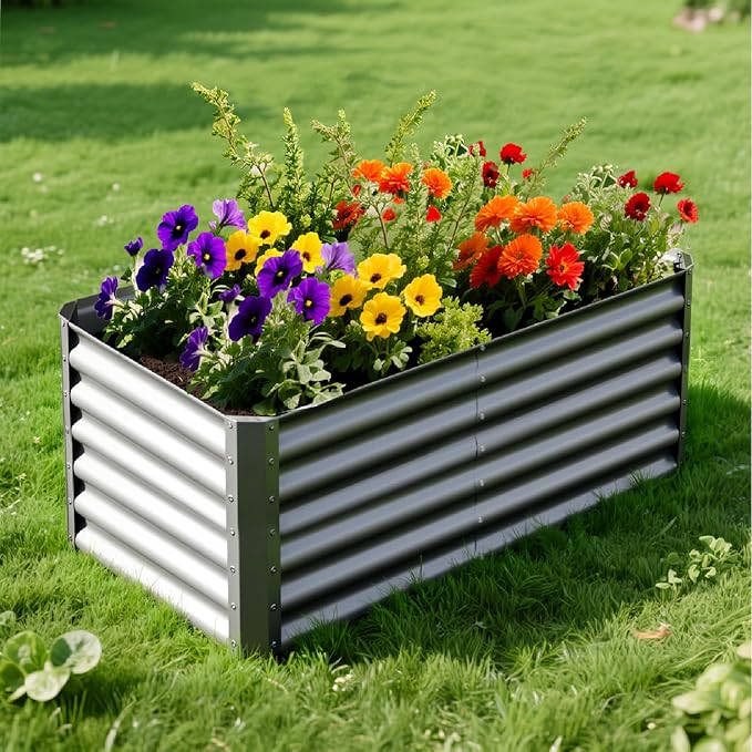 4X2X2ft (1 Pack) Galvanized Raised Garden Bed,Outdoor Planter Box Metal Patio Kit Planting Bed for Vegetables Flowers Herb