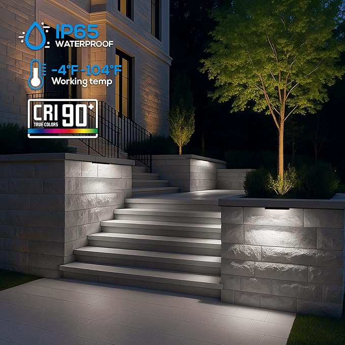 LEONLITE 8-Pack 12 Inch LED Hardscape Lighting, Update Retaining Wall Lights, LED Landscape Lighting, 12-24V AC/DC Paver Light Low Voltage, 3W/5W/7W Dimmable Outdoor Step Lights, 5000K Daylight, ETL
