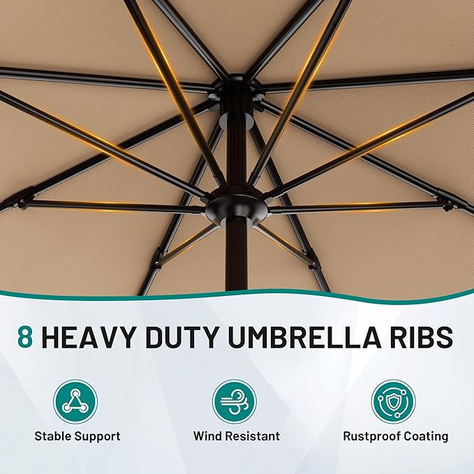 AreShark 9 FT Patio Umbrella for Outdoor, Outdoor Umbrella with Push Button Tilt and Crank, Outdoor Patio Umbrellas with 8 Sturdy Ribs for Market, Garden, Deck, Backyard, Pool (Beige)