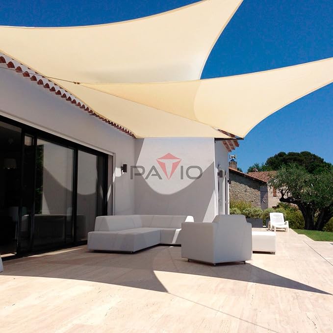 Patio Paradise 20' x 20' x 19'10" Sun Shade Sail Triangle Canopy, Permeable Shade Cloth Fabric Sunlight Block Patio Cover HDPE Deck Awning for Outdoor Backyard Pergolas Roof Shading, Beige