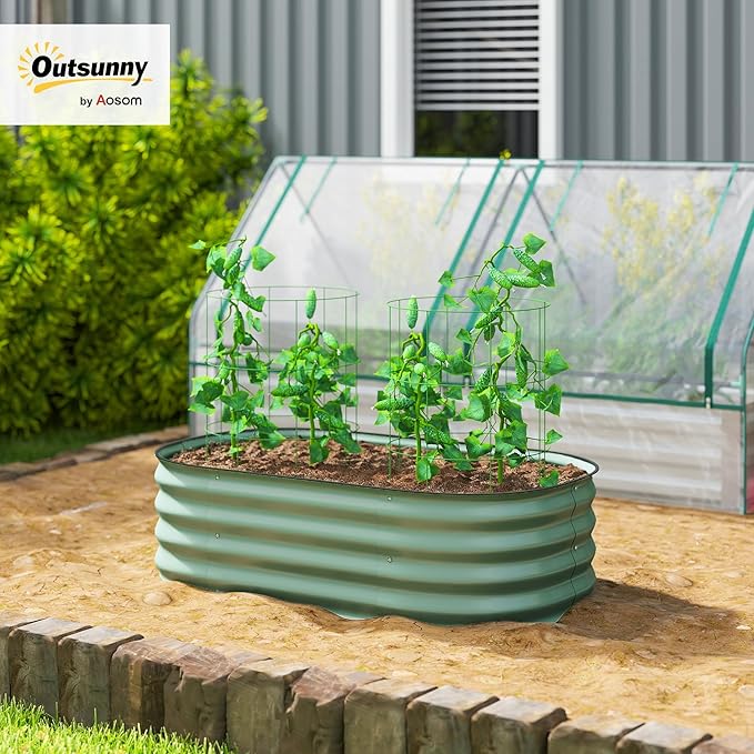Outsunny 3.5' x 2' x 1' Galvanized Raised Garden Bed Kit, Outdoor Metal Elevated Planter Box with Safety Edging, Easy DIY Stock Tank for Growing Flowers, Herbs & Vegetables, Green