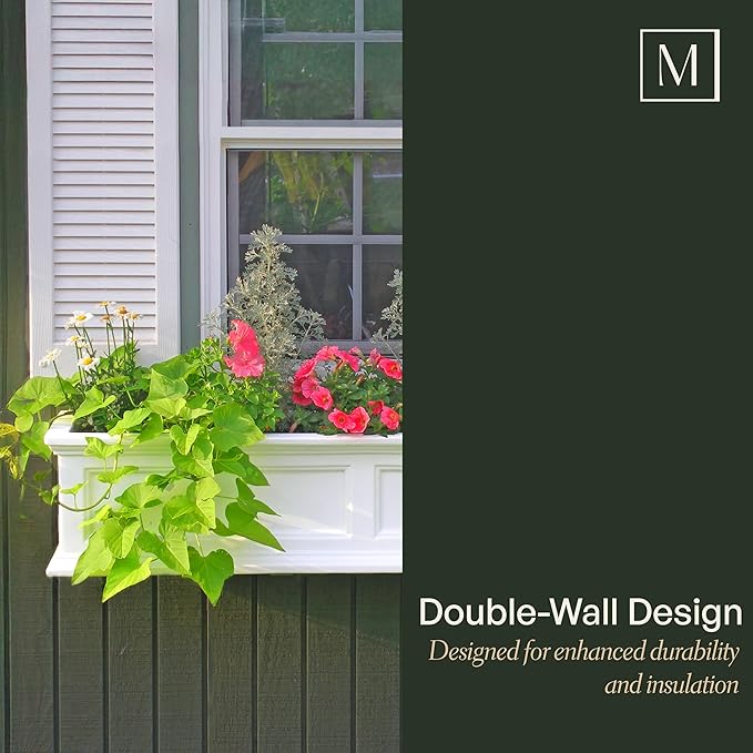 Mayne Fairfield 4-Foot Window Box – Self-Watering, Weather-Resistant Planter for Flowers – Durable Design for Outdoor Use, Perfect for Windows