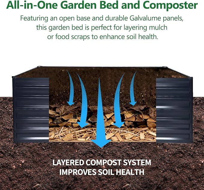 Galvalume Raised Garden Bed 8x4x1.95FT–3X Rust Resistant Aluminum-Zinc Steel,466 Gallon Extra Deep Metal Planter Box, Heavy Duty Outdoor Vegetable Garden Bed for Tomatoes, Potatoes & Root Crops
