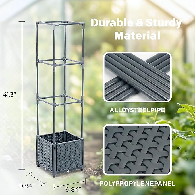 Raised Garden Bed with Tomato Planter Cage, Trellis Planter Boxes for Outdoor Patio Greenhouse Gardening Climbing Vegetables