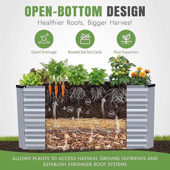 INNO STAGE 4x2x2ft Galvanized Raised Garden Bed, Raised Garden Bed Kit-Metal Planter Box Outdoor, Planting for Vegetables, Fruits, Herbs, Flowers, Silver