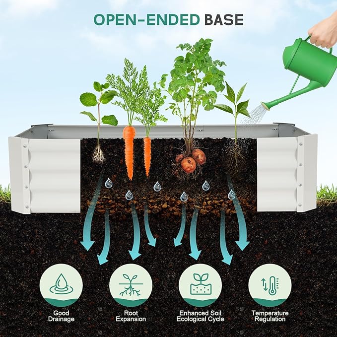 Galvanized Raised Garden Bed - 4x2x1ft Metal Garden Planter Box Outdoor | Steel Raised Bed Kit with Bracing Rods, Gloves for Gardening Vegetables Fruits and Flowers (White)