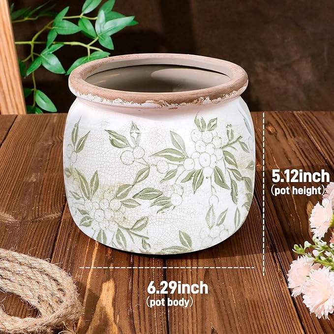 Flower Pot,Vintage Ceramic Pot for Planter with Drainage Holes, 6.29 inch Ice Crack Glazed Indoor Planters Pot for Indoor,Tucan Home Decor,Gardening Gifts (Vintage)