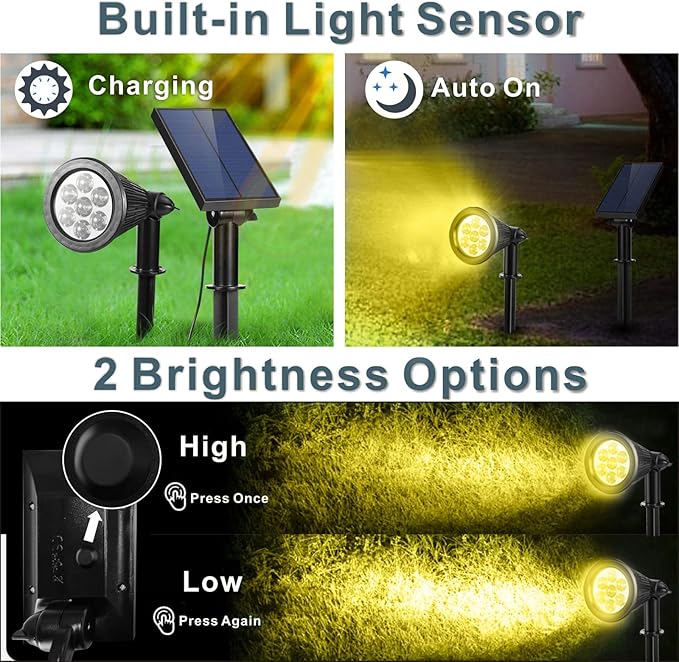 Spotlights Outdoor Solar for Flag Pole, Bright 7-LED Solar Spot Light with Separate Panel Waterproof, Dusk-to-Dawn Flagpole Light, Adjustable Landscape Ground Wall Lighting for Yard Garden(Warm White)