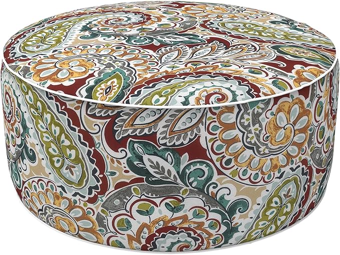 LVTXIII Inflatable Stool Ottoman Footrest with Handle, Decorative Fade-Resistant Foot Stool, Indoor or Outdoor Pouf for Home Garden and Camping Use, D21 x W 21 x H9, Paisley Chilli