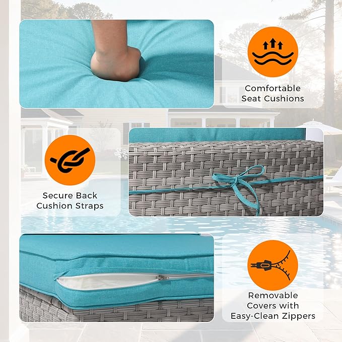 8-Seat Modern Patio Furniture Set with Swivel Rocking Chairs, Thick 4″ Cushions, Dual-Strand Wicker Rattan, Rust-Resistant Steel Frame – Outdoor Conversation & Modular Sectional,Blue
