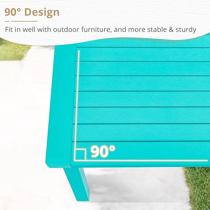 LUE BONA Outdoor Coffee Table, HDPS Patio Coffee Tables for Outside Rectangle, Adjustable Levelling Feet/Weather Resistant, Patio Table for Deck, Pool, Balcony, Indoor or Outdoor Use, Aruba Blue