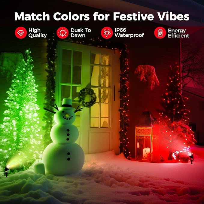 L LOHAS LED Red Spotlight Outdoor, Tree Spot Lights for Yard, Auto On/Off 5W 120V Landscape Lighting for House, Holiday, Christmas Decoration, 450LM IP66 Waterproof, UL Listed, 2 Pack
