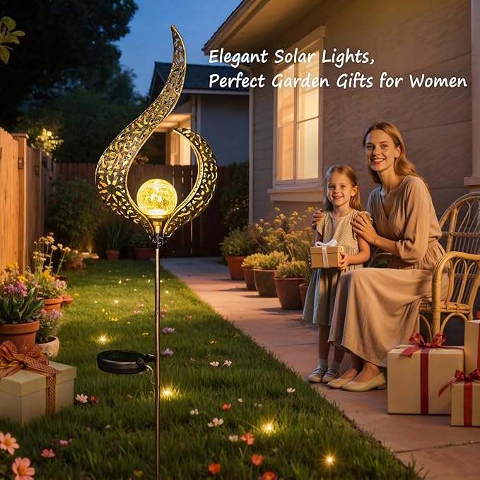HOMEIMPRO Outdoor Solar Garden Lights Waterproof, Gifts for Mom Dad, Yard Art, Pathway, Lawn Ornaments, Outdoor Decor,Birthday Gifts for Wife Women (Bronze,2Pack)