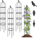 4-Pack 6FT Garden Obelisk Trellis for Climbing Plants,Adjustable 4-Tier Metal Plant Support,Rustproof Outdoor Plant Tower with 3 Decorative Tops for Roses,Tomatoes,Clematis & Vines,Black
