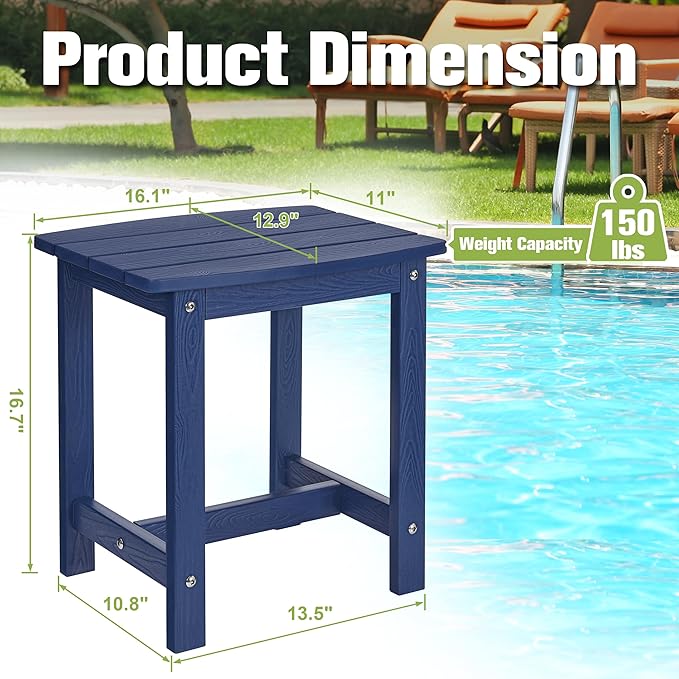 Y&M Outdoor Side Table, HIPS Adirondack Small Single Table, Waterproof Square Outside Table, Balcony Modern End Tables for Patio, Pool, Beach, Porch, Deck, Indoor or Outdoor Use, Navy Blue