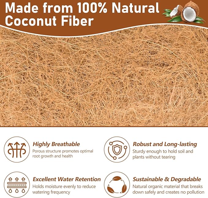 Riare 2 Pack 48 Inch Rectangle Coconut Liners for Planters, Natural Coconut Fiber Planter Liners, Window Box Liner Trough Coco Liner for Outdoor Flower, Garden Wall, Deck & Fence Planter Boxes