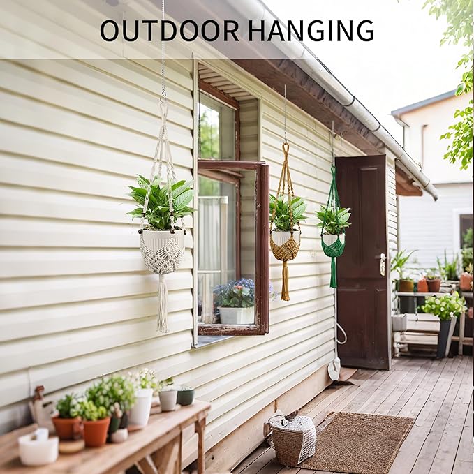 Macrame Plant Hanger - Fits 3 to 6 inches Pots for Indoor Outdoor, 35 Inch, Set of 2, Ivory (POTS NOT Included)