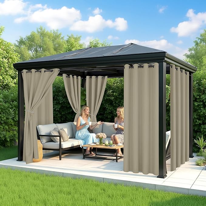 Outdoor Curtains for Patio Waterproof - 6 Panels Privacy Weatherproof Outside Curtains with Grommets for Pergola, Gazebo, Porch, Cabana, Balcony, 54 x 108 Inch, Taupe