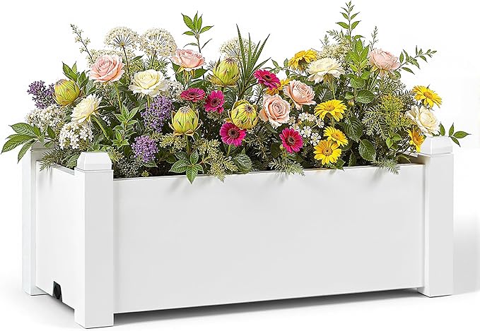 14 Gallon Raised Garden Bed, Self-Watering Raised Planter Box with Drainage Plug & Gauge for Vegetables Flowers Herbs Succulents, Rustproof Resin for Backyard Patio Porch (Ashen)