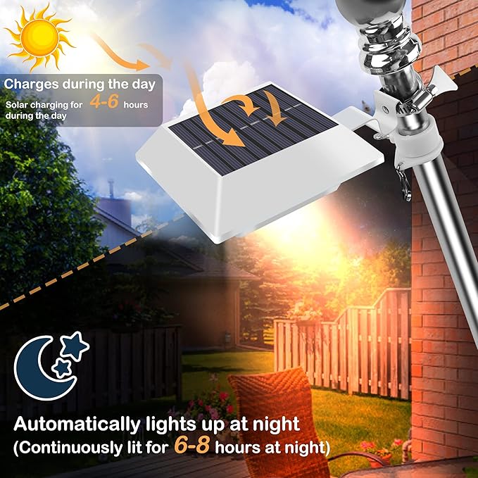 Solar Flag Pole Light, Bright Warm White 3000k Flagpole Light Upgrade Solar Powered for 5ft 6ft Flag Pole, Outdoor Dusk to Dawn Led Solar Lights, Outside House Garden Yard American Flags Decor, White