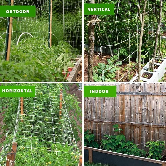 Tcamp Heavy-Duty Polyester Garden Trellis Net Plant Support Netting for Climbing Plants Outdoor, Flexible String Net for Bean Pea, White Grow Tent (5Ft x 30Ft, 3.5" Opening Mesh, 1 Pack)