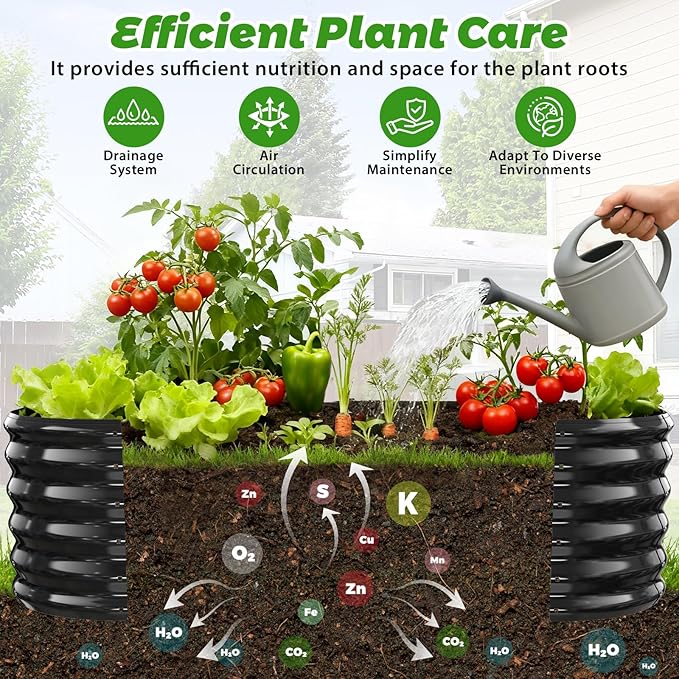 17" Tall Outdoor Garden Raised Garden Bed Kits, 5ft X 2ft Oval,0.8MM Thick Metal Raised Planter Bed/Ground Planter Box for Variety of Flowers,Herbs,Vegetables (Black, 60X24X16.5 Inches)
