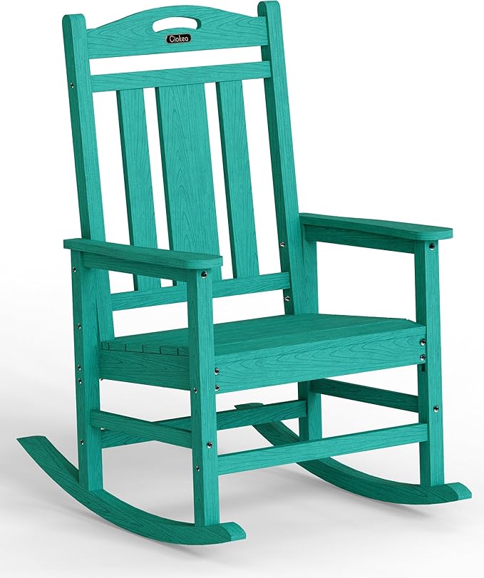 Ciokea Oversized Outdoor Rocking Chair, 380lbs Heavy-Duty Large Patio Rocker, Weather Resistant & Anti-Fade Porch Chair, High Back Cozy Rocking Chair for Outside, Fire Pit, Deck, Garden, Aruba Blue