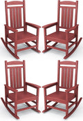 KINGYES HDPE Outdoor Rocking Chair Set of 4, All-Weather Poly Patio Rocking Chairs with 330lbs Support for Adults, Dark Red