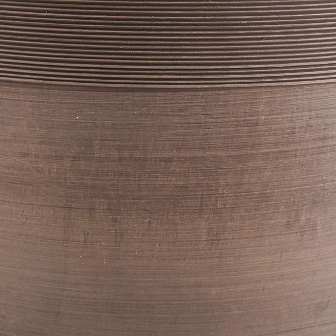 PSW Pot Collection FM30TP 12-inch Plastic/Stone/Wood Composite Large Ribbed Planter – No Drainage Hole (Drillable), Indoor/Outer Garden Pot for Foliage, Trees, Flowers, Ferns, Taupe