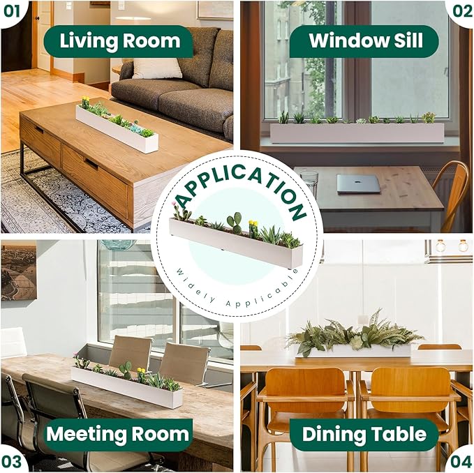 Window Sill Planter Box Trough Rectangle Planter Long Window Planters Modern Galvanized Steel Succulent Planter White 32 in Metal Windowsill Pot for Indoor Plants Herb Table Home Outdoor