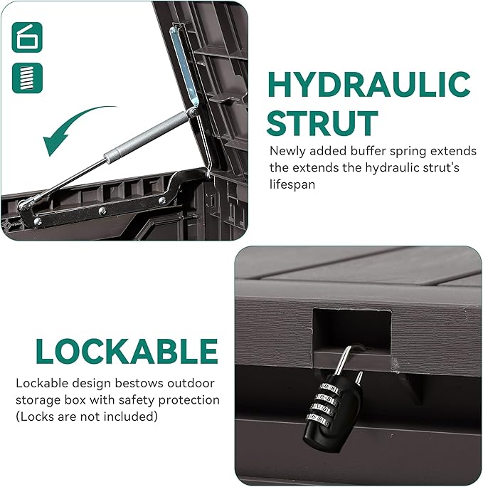 YITAHOME 100 Gallon Resin Deck Box, Weather Resistant Outdoor Storage Box, Lockable Indoor Outdoor Storage for Supplies and Essentials, Dark Brown