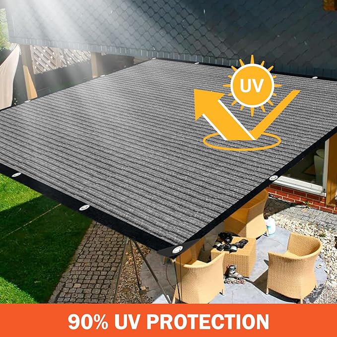 Sun Shade Cloth with Grommets,90% UV Protection Shade Fabric,Pergola Shade Cover Canopy Fence Privacy Screen Balcony,Sunshades for Patio Pergola Garden Backyard Porch Outdoor,Grey-8x12FT