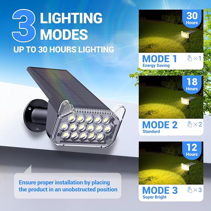 WdtPro Solar Spot Lights Outdoor Waterproof, Bright Solar Lights Outdoor with 16 Extra-Large LEDs, 3 Modes Landscape Spotlights, 2-in-1 Solar Powered Light for Yard Flag Garden, 10 Pack, Warm White