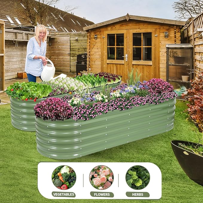 Galvanized Raised Garden Bed Outdoor- 2 Pcs Raised Beds for Gardening| Metal Planter Box, Steel Raised Garden Bed Kit with Gloves for Vegetables, Flower, Herbs (6x2x1.4FT, Green)