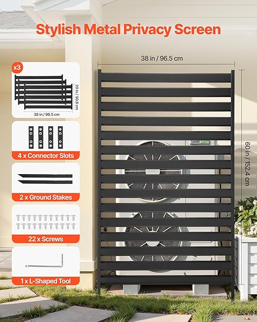 VEVOR Metal Privacy Screen, 38" W x 60" H Freestanding Modern Privacy Fence, Garden Divider Panel with Extended Ground Stakes & Panel Height Adjustable, Freestanding Outdoor Divider for Garden, Indoor