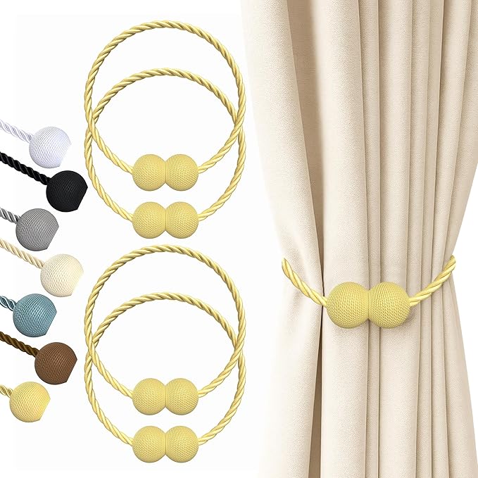Hion Magnetic Curtain Tiebacks Golden 4 Pack, Curtain Tiebacks Buckles Holdbacks Holders Hooks Clip for Home Bedroom Office Decorative Thick or Thin Curtain