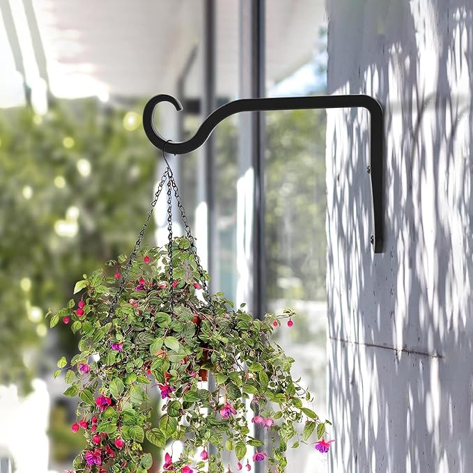 BOLITE Plant Hangers, 6 Inch Hanging Plant Brackets Outdoor Indoor, Wall Hooks for Hummingbird Feeders, Bird Feeders, Planters, Lanterns, Wind Chimes, Home Decor, 2 Pack, Black, Gifts for Women Men