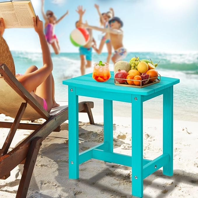 Y&M Outdoor Side Table, HIPS Adirondack Small Single Table, Waterproof Square Outside Table, Balcony Modern End Tables for Patio, Pool, Beach, Porch, Deck, Indoor or Outdoor Use, Aruba Blue