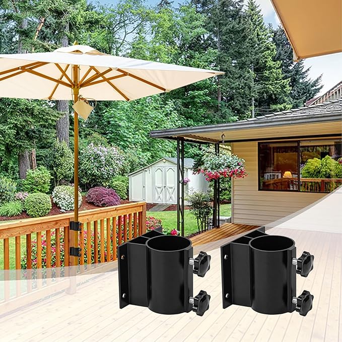 2PCS Patio Umbrella Holder Outdoor Umbrella Stand Heavy Duty Umbrella Mount Bracket Umbrella Base Clamp Stand for Deck Railing, Fences，Docks, Courtyard Balcony, Patios