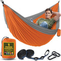 Durable Hammock 400 lb Capacity, Nylon Camping Hammock Chair - Double or Single Sizes w/Tree Straps and Attached Carry Bag - for Travel/Backpacking/Beach/Backyard (Medium, Orange & Light Grey)